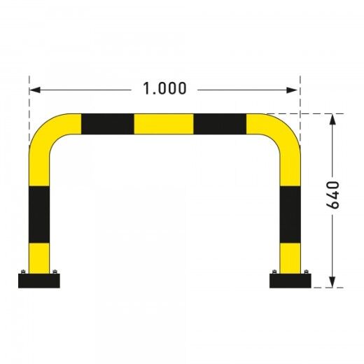 Technische Zeichnung eines Rammschutzbügels mit 1000 mm Breite und 640 mm Höhe – optimaler Schutz für Lager-, Werkstatt- und Industrieanlagen.