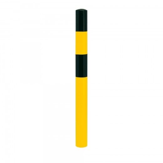 Gelb-schwarzer BLACK BULL Rammschutz-Poller in zylindrischer Form, freistehend auf weißem Hintergrund, ohne Fundament oder Befestigungsplatte sichtbar.