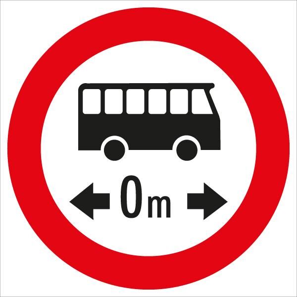 Verkehrszeichen: Weißer Kreis mit rotem Rand, schwarzem Bus & Länge in Meter. Bedeutet: Fahrverbot für Omnibusse mit Längenangabe.