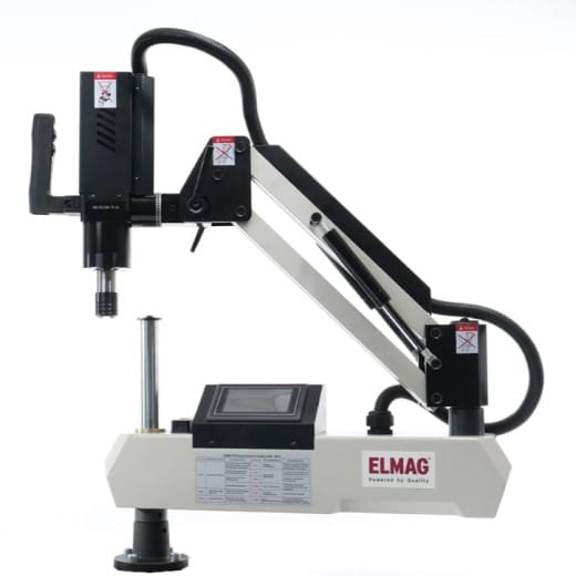 ELMAG Gewindeschneidarm mit Gelenken und Steuergerät, seitlich freigestellt vor weißem Hintergrund.