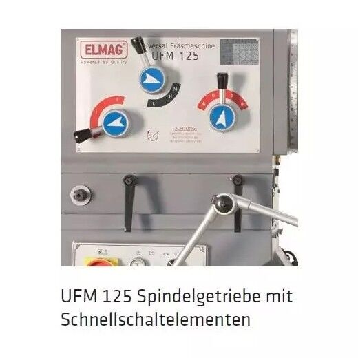 Nahaufnahme des UFM 125-Spindelgetriebes mit klar beschrifteten Schnellschaltelementen an der Front.