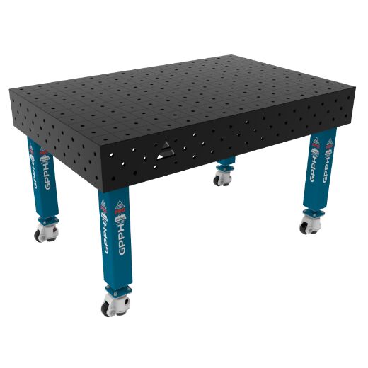 Edelstahl Schweißtisch PLUS auf Rädern 1500x1000 mm 16-100x100