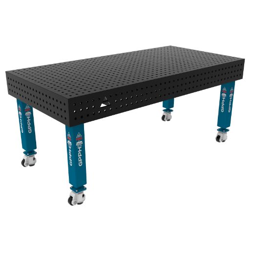 Edelstahl Schweißtisch PRO auf Rädern 2000x1000 mm 16-50x50