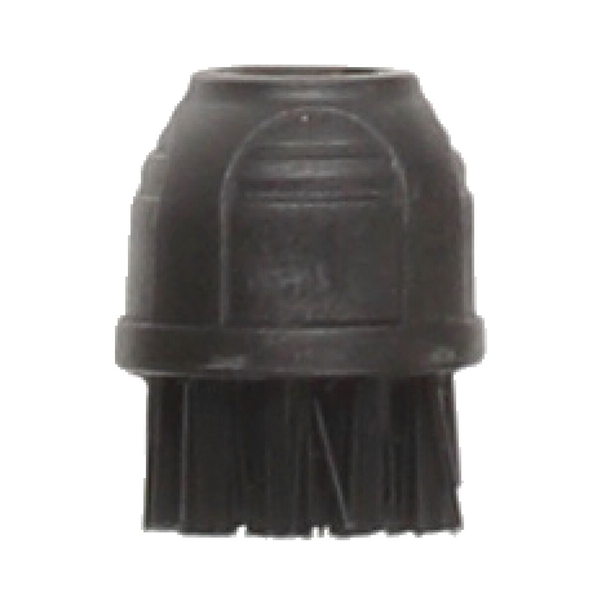 Kleine runde schwarze Bürstendüse mit Kunststoffborsten für Dampfreiniger, ideal zur Reinigung von Fugen, Armaturen und schwer zugänglichen Stellen.