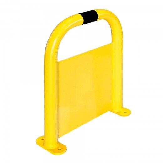Gelb-schwarze Schutzbarriere aus Metall zur vertikalen Montage, dient der Absicherung von Maschinen oder Wegen.