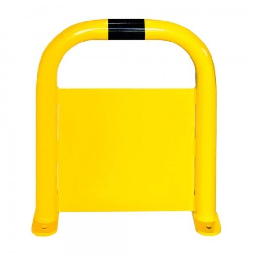 Gelb-schwarze Schutzbarriere aus Metall zur vertikalen Montage, dient der Absicherung von Maschinen oder Wegen.
