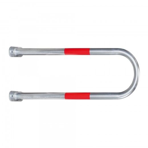 Langer, U-förmiger Metallbügel in Silber mit zwei roten Streifen, Ansicht von oben auf weißem Hintergrund.