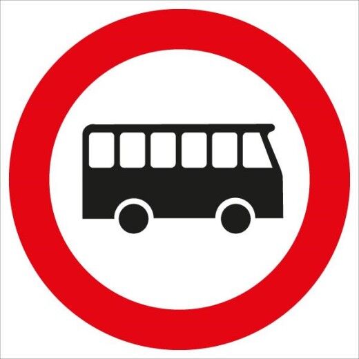 Verkehrszeichen: Weißer Kreis mit rotem Rand & schwarzen Bus. Bedeutet: Fahrverbot für Omnibusse