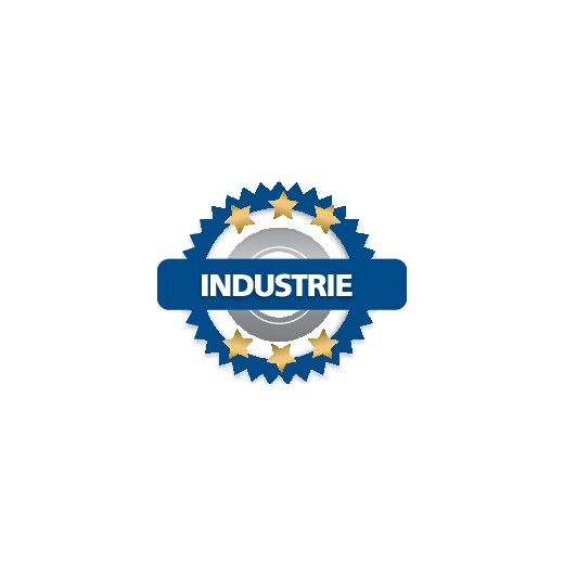 Rundes blau-goldenes Siegel mit Sternen und der Aufschrift „Industrie“.