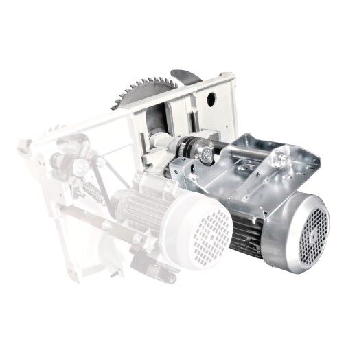 Innenansicht einer Sägeeinheit mit Elektromotor und Sägeblatt.